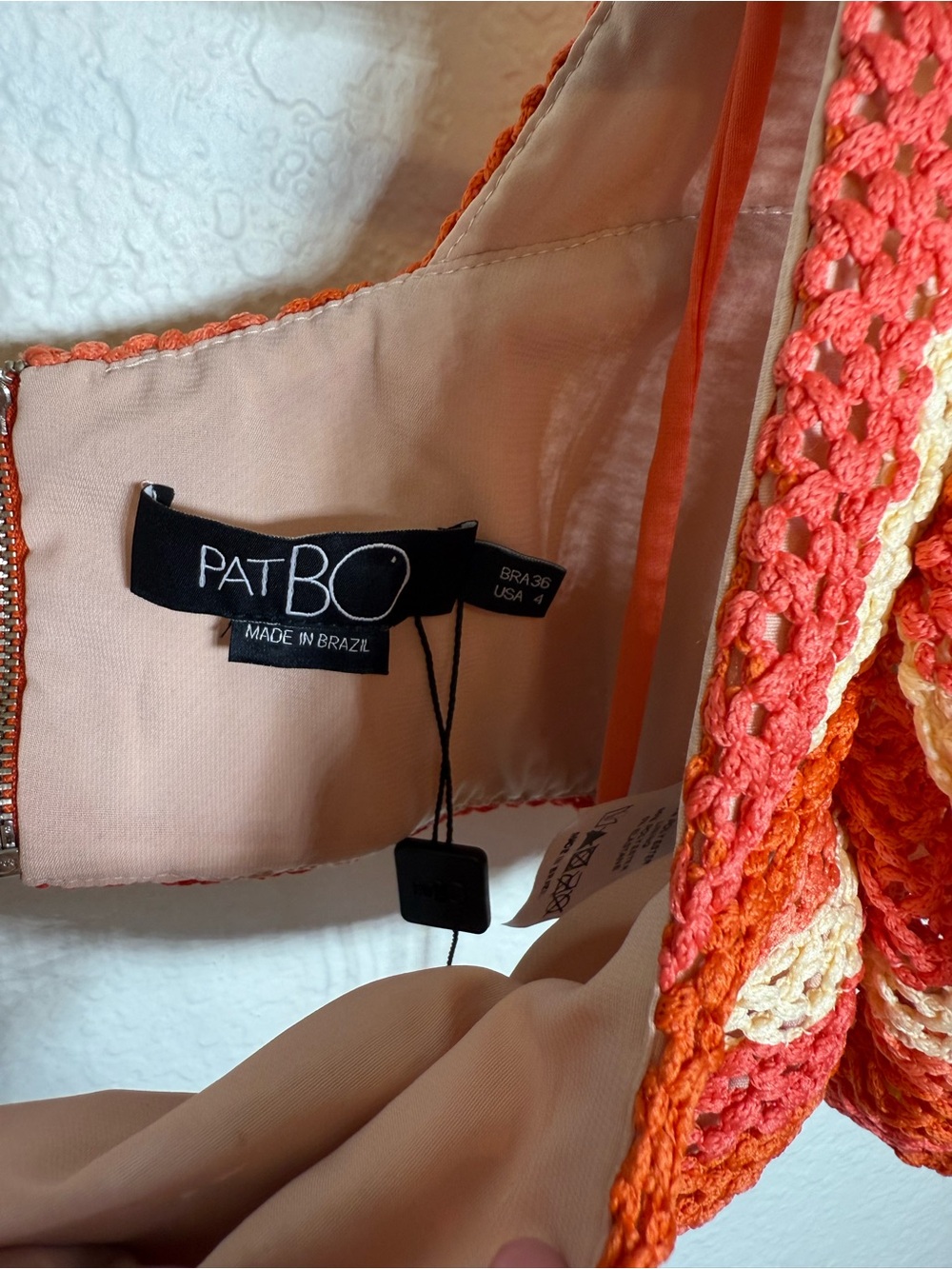 PatBO Orange and Cream Crochet Puff-Sleeve Crop Top & Ruffle Shorts Set - Picture 9 of 16